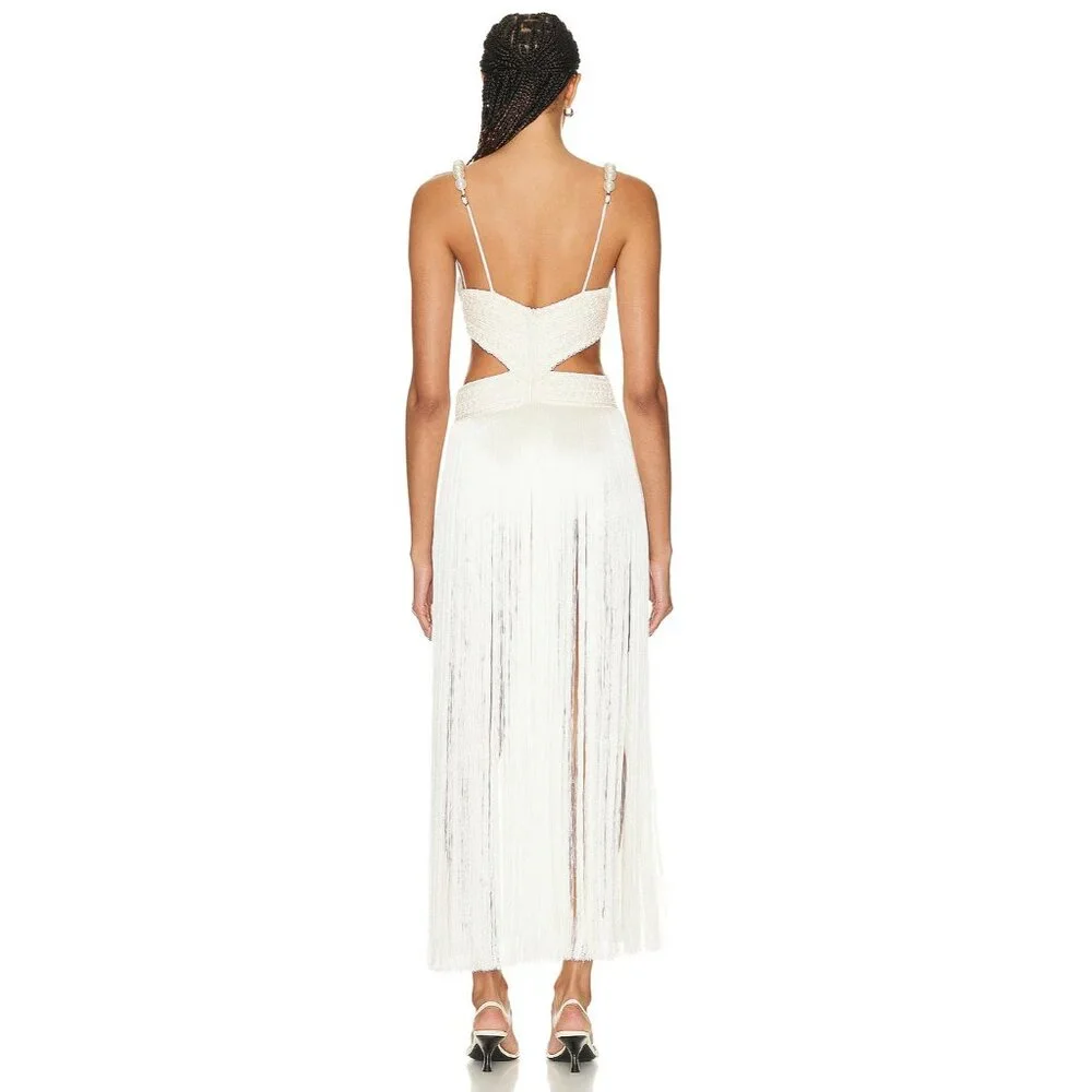PatBO All-over Fringe Sleeveless Maxi Dress in White - Picture 3 of 8